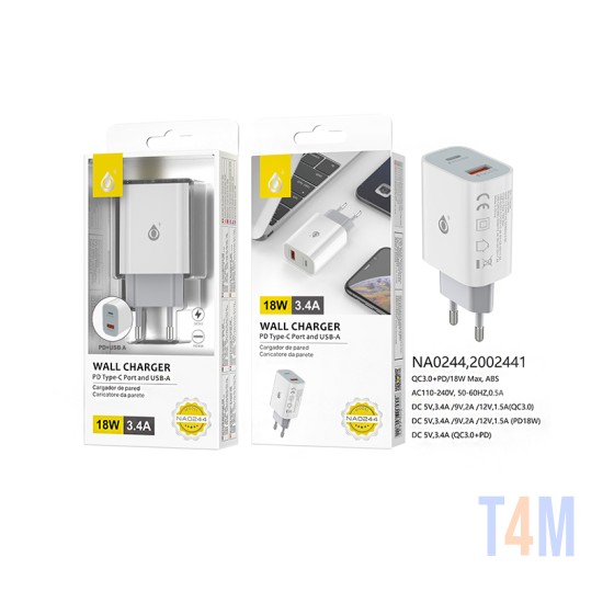 ONEPLUS ADAPTER CHARGER NA0244 BL WITHOUT CABLE 2 USB PORTS 3.4A WHITE